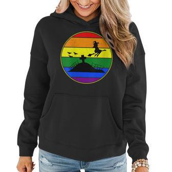 Lesbian Stuff Lgbtq Gay Goth Pride Rainbow Witch Broom Ride Women Hoodie | Mazezy