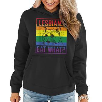 Lesbians Eat What Cat Funny Humor Pun Lgbtq Pride Flag Women Women Hoodie | Mazezy