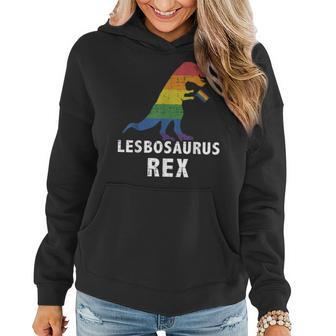 Lesbosaurus Rex Dinosaur In Rainbow Flag For Lesbian Pride Women Hoodie | Mazezy