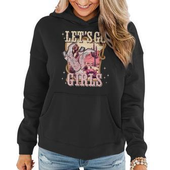 Lets Go Girls Retro Pink Hearts Cowgirls Boots Western Women Hoodie | Mazezy
