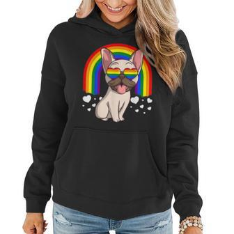 Lgbt French Bulldog Dog Gay Pride Rainbow Lgbtq Frenchie Women Hoodie | Mazezy