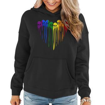 Lgbt Gay Pride Skull Rainbow Heart Lgbt Support Women Hoodie | Mazezy