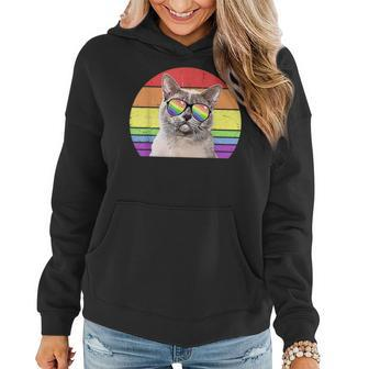 Lgbtq European Burmese Cat Retro Rainbow Love Pride Women Hoodie | Mazezy