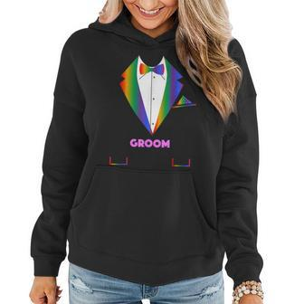 Lgbtq Groom - Tuxedo Rainbow Gay Pride Lesbian Wedding Women Hoodie | Mazezy