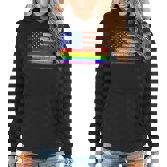 Lgbtq Lesbian Gay Pride 4Th Of July American Rainbow Flag Women Hoodie | Mazezy