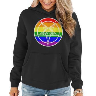Lgbtq Satanic Devil Pentagram Rainbow Flag Gay Pride Flag Women Hoodie | Mazezy