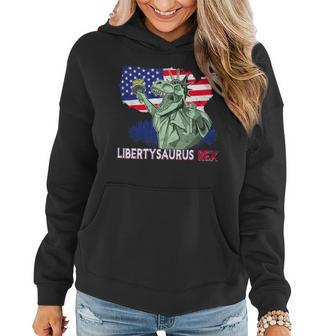 Libertysaurus T Rex American Flag Independence Day Merica Women Hoodie - Monsterry