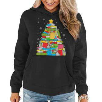 Library Christmas Tree Librarian Xmas Lights Book Lover Women Hoodie | Mazezy