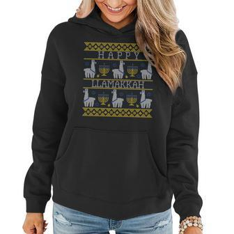 Llama Hanukkah Ugly Christmas Sweater Happy Llamakkah Women Hoodie - Seseable