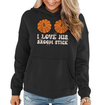 I Love His Broomstick Halloween Groovy Couples Matching Women Hoodie - Seseable