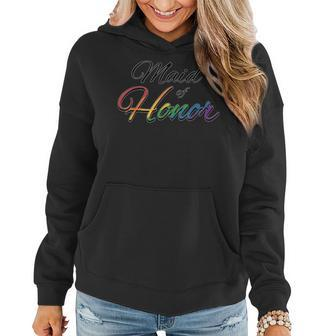 Maid Of Honor Typography Lesbian Pride Rainbow Women Hoodie | Mazezy