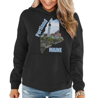 Maine Portland Lighthouse Summer Shoreline Souvenir Women Hoodie | Mazezy
