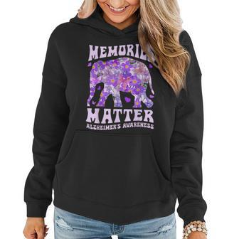 Memories Matter Alzheimer's Awareness Purple Elephant Flower Women Hoodie | Mazezy