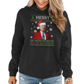 Merry 4Th Of Halloween Biden Ugly Christmas Sweater Women Hoodie - Monsterry CA