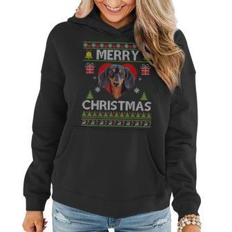 Merry Christmas Dachshund Dog Ugly Sweater Women Hoodie - Seseable