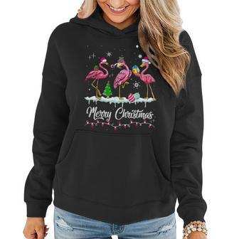 Merry Christmas Hat Santa Flamingo Snow Xmas Pajamas Women Hoodie | Mazezy