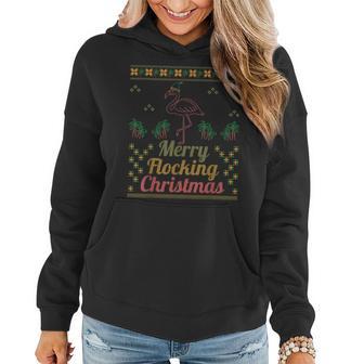 Merry Flocking Christmas Flamingo Santa Pink Ugly Sweater Women Hoodie - Monsterry