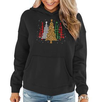 Merry Xmas Tree Buffalo Plaid Leopard Ugly Christmas Sweater Women Hoodie - Seseable