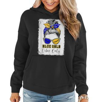 Messy Bun Blue And Gold Vibes Only School Football Game Day Women Hoodie - Monsterry