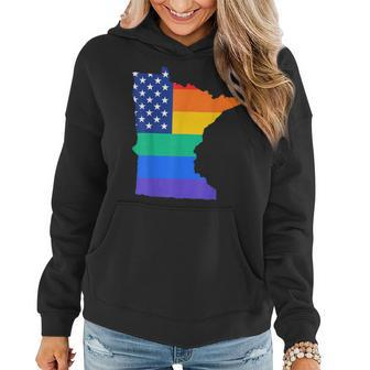 Minnesota Map - State Gay Pride Rainbow Flag Lgbt Women Hoodie | Mazezy