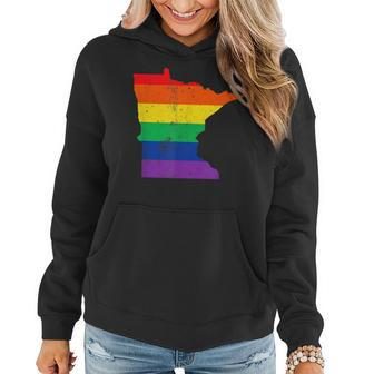 Minnesota Pride Rainbow Flag Map Gay Lesbian Lgbt Support Women Hoodie | Mazezy