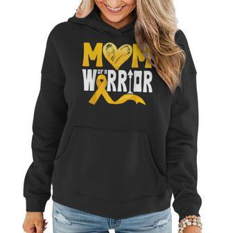Mom Of A Warrior Childhood Cancer Awareness Gold Ribbon Women Hoodie - Seseable