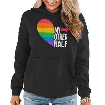 My Other Half Gay Couple Rainbow Flag Pride Lgbtq Women Hoodie | Mazezy