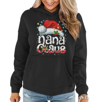 Nana Claus Christmas Lights Santa Hat Pajama Family Matching Women Hoodie - Seseable