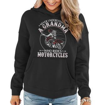 Never Underestimate A Grandma Who Rides Motorcycles Gifts For Grandma Funny Gifts Women Hoodie | Mazezy