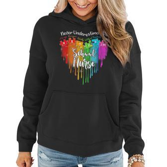 Never Underestimate A School Nurse Autism Awareness Month Autism Funny Gifts Women Hoodie | Mazezy