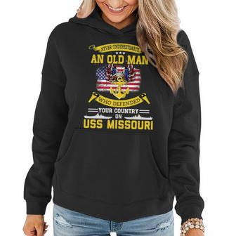 Never Underestimate Uss Missouri Bb63 Battleship Women Hoodie - Seseable
