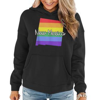 New Mexico Gay Pride Parade State Map Rainbow Flag Script Women Hoodie | Mazezy