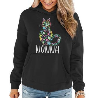 Nonna Floral Cat Italian Grandma Cat Lover Women Hoodie | Mazezy