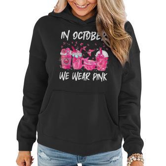 In October We Wear Pink Latte Coffee Halloween Breast Cancer Women Hoodie - Thegiftio
