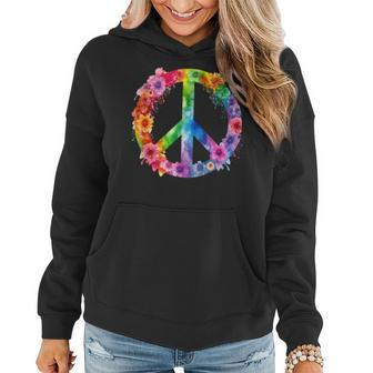 Peace Love Hippie Sign Love Flower World Peace Day Women Hoodie | Mazezy