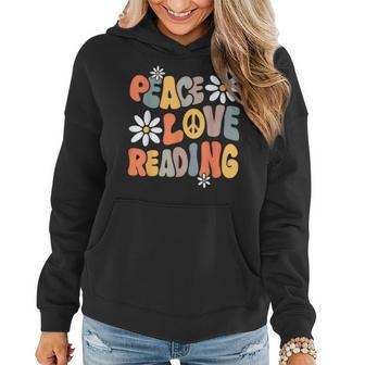 Peace Love Reading Groovy Bookworm Book Nerd Reading Teacher Gifts For Teacher Funny Gifts Women Hoodie | Mazezy