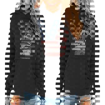 Peace Sign American Flag Vintage Usa Women Hoodie - Monsterry