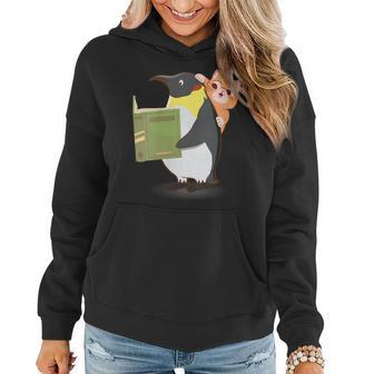 Penguin Reading Book Reader Cat Kitty Pet Animal Bookworm Gift For Womens Women Hoodie | Mazezy