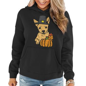 Pilgrim Chihuahua Pumpkin Thanksgiving Fall Halloween Dog Halloween Women Hoodie | Mazezy
