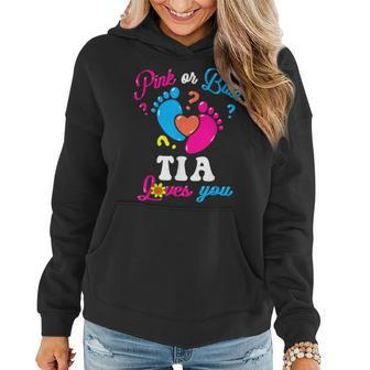 Pink Or Blue Tia Loves You Baby Gender Reveal Party Auntie Women Hoodie - Seseable