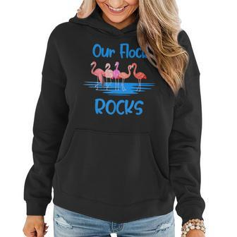 Pink Flamingo Our Flock Rocks Family Group Vacation Gift Women Hoodie | Mazezy