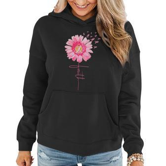 Pink Ribbon Daisy Faith Breast Cancer Awareness Month Women Hoodie - Seseable