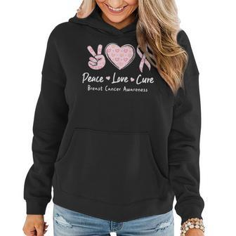 Pink Ribbon Peace Love Cure Breast Cancer Awareness Women Hoodie - Seseable