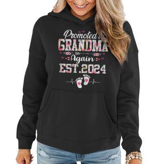 Promoted To Grandma Again 2024 Cute Baby Announcement Women Women Hoodie | Mazezy