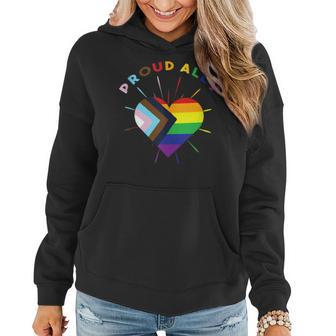 Proud Ally Lgbtq Progress Pride Flag Rainbow Love Supporter Women Hoodie | Mazezy