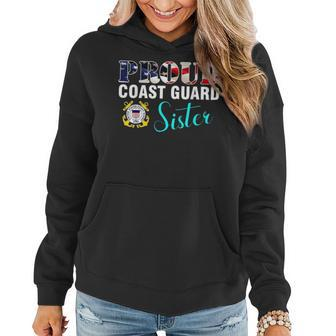 Proud Coast Guard Sister With American Flag Military Veteran Veteran Funny Gifts Women Hoodie | Mazezy