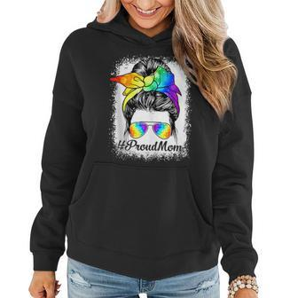 Proud Mom Lgbt Gay Pride Messy Bun Support Lgbtq Mothers Day Women Hoodie | Mazezy