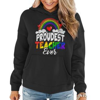 Proud Teacher Gay Pride Month Teaching Rainbow Flag Lgbtq Women Hoodie | Mazezy