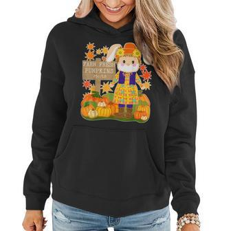 Pumpkin Patch Farm Clothing Cute Bunny Scarecrow In Fall Pumpkin Women Hoodie | Mazezy