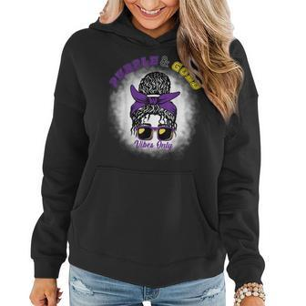 Purple & Gold Vibes Only Bleached Messy Bun High School Women Hoodie - Monsterry